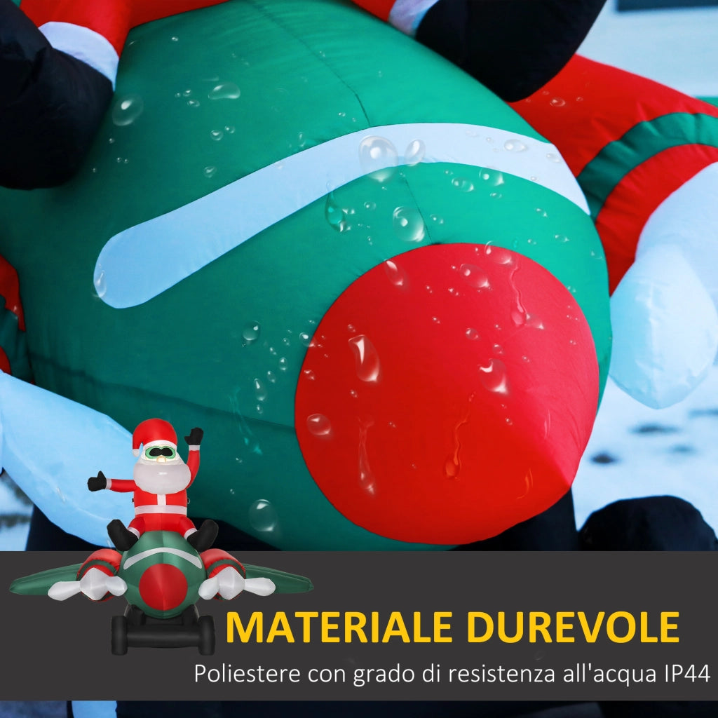 Babbo Natale Gonfiabile su Aereo 160cm con Luci LED Integrate, Decorazione Natalizia da Esterno
