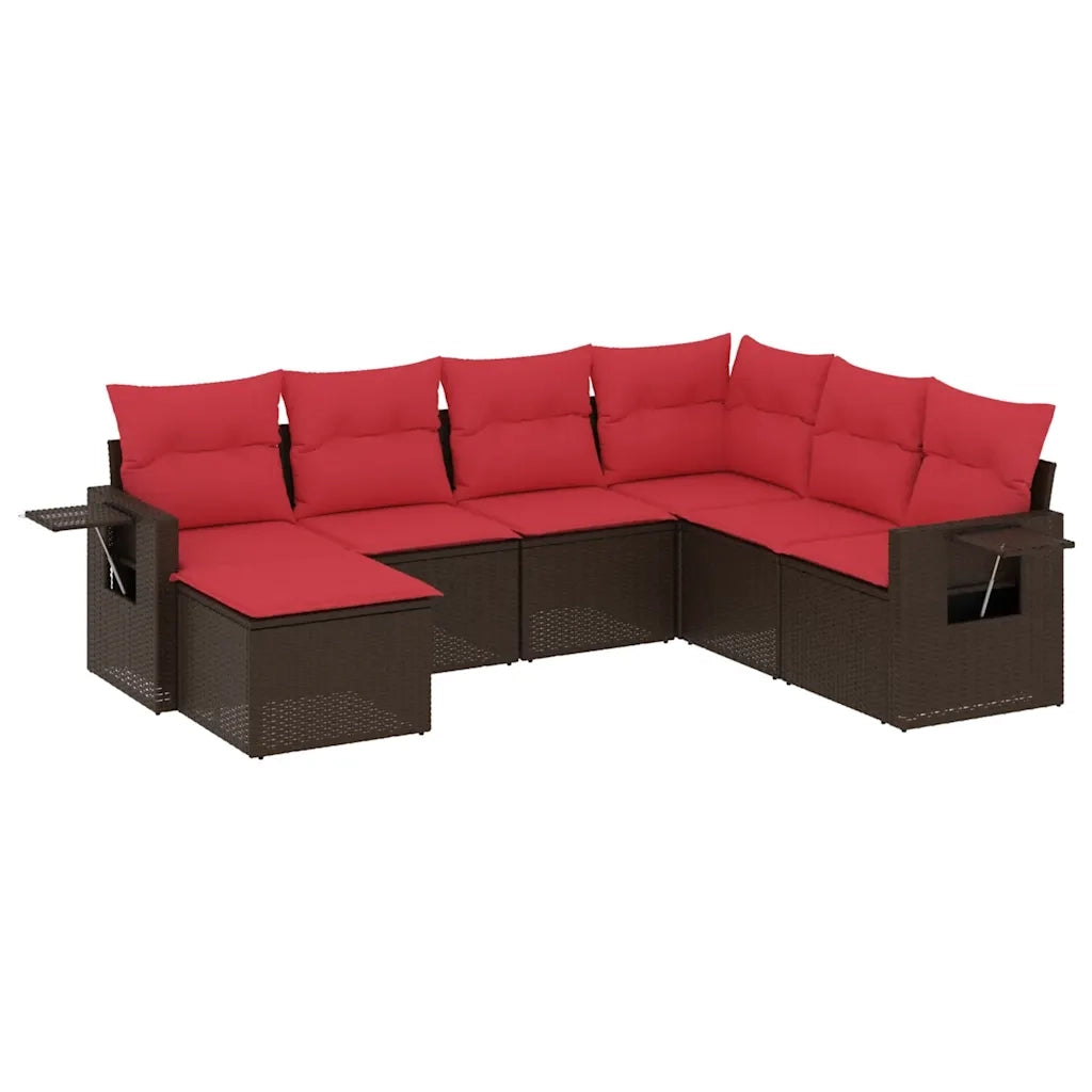 Set Divani da Giardino 7 pz con Cuscini Marrone in Polyrattan 3220503