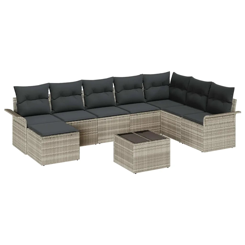 Set Divano da Giardino con cuscino 9 pcs Grigio Poly Rattan 3354161