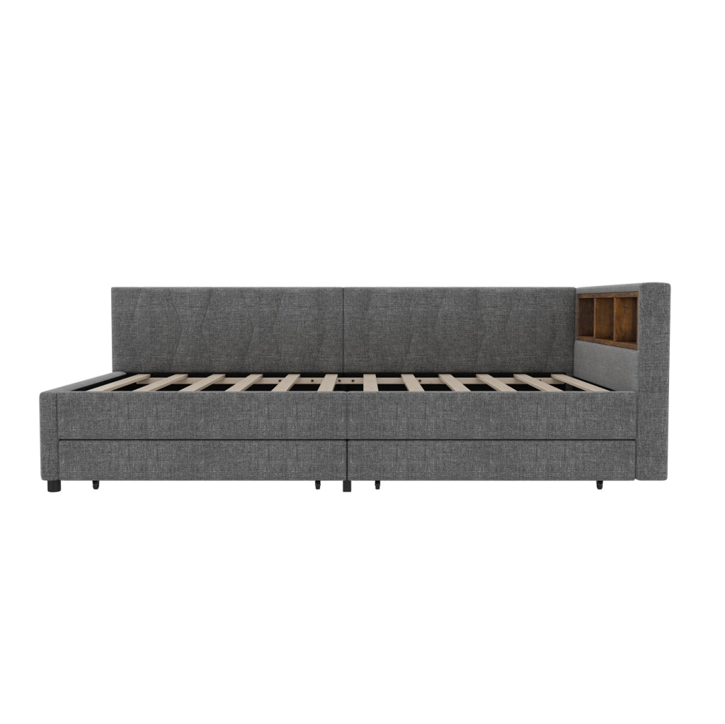 Divano letto 90x200 cm con LED; USB e Type C; in lino e MDF grigio (Senza materasso)