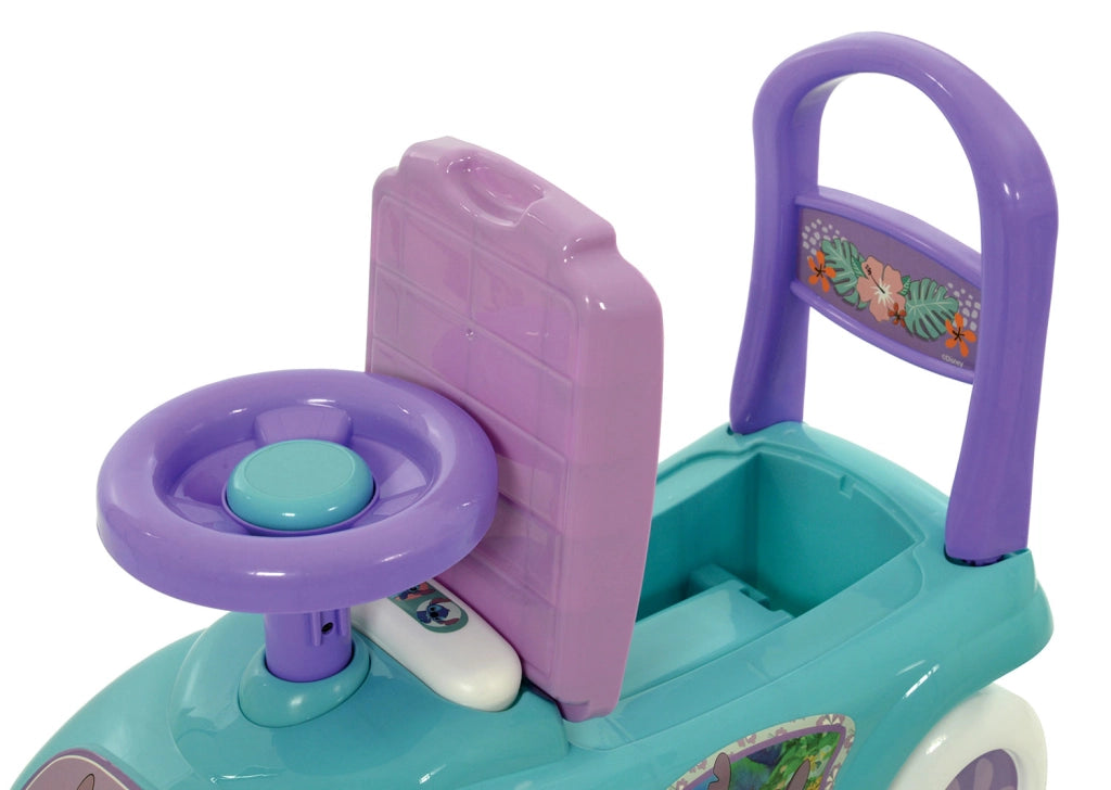 Macchina Cavalcabile per Bambini Volante Direzionabile Vano Contenitore e Telefono Disney Stitch Azzurro e Viola