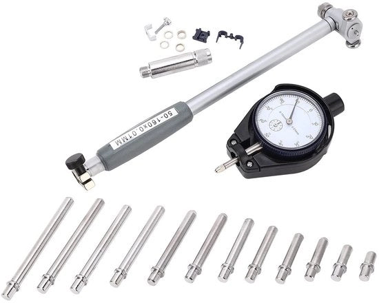 Misuratore di diametro interno - Preciso strumento di misura - Lega di alluminio - Portata di misura 50-160 mm - Precisione 0,01 mm - Facile da utilizzare - Orologio di misura