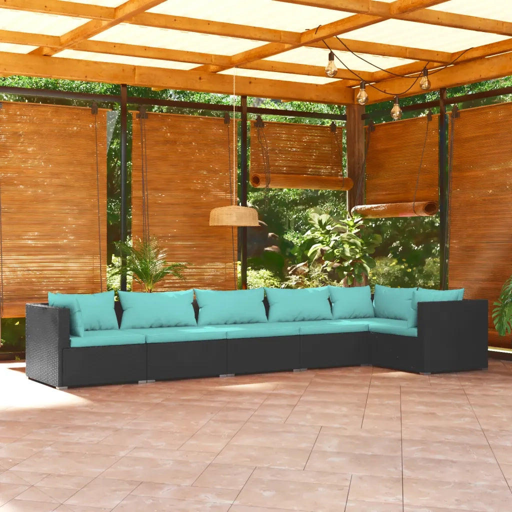 Set Divani da Giardino 6 pz con Cuscini in Polyrattan Nero cod mxl 35102