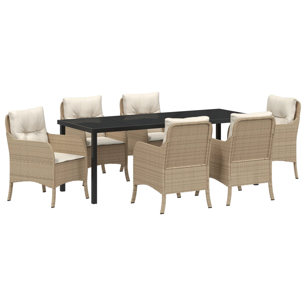 Set da Pranzo da Giardino 7 Pezzi con Cuscini Beige in Polyrattan