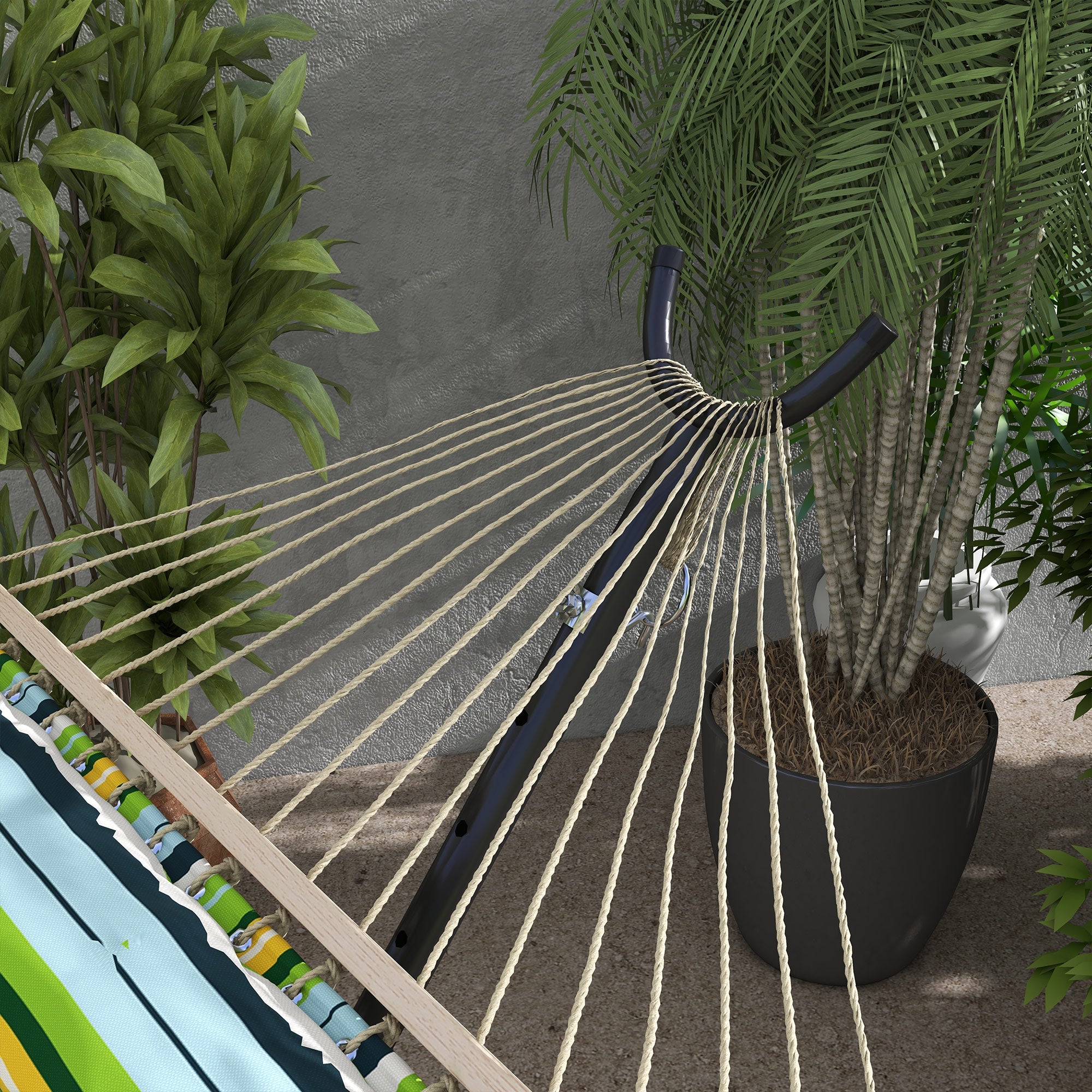 Supporto per Amaca da 330 cm max con 6 Fori e Rotelle 290x120x115 cm in Metallo Nero