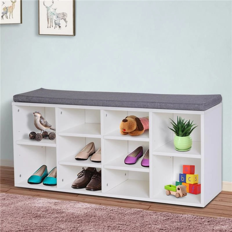 PANCHINA SCARPIERA CON RIPIANI REGOLABILI 104X30X48 CM IN LEGNO BIANCO E GRIGIO