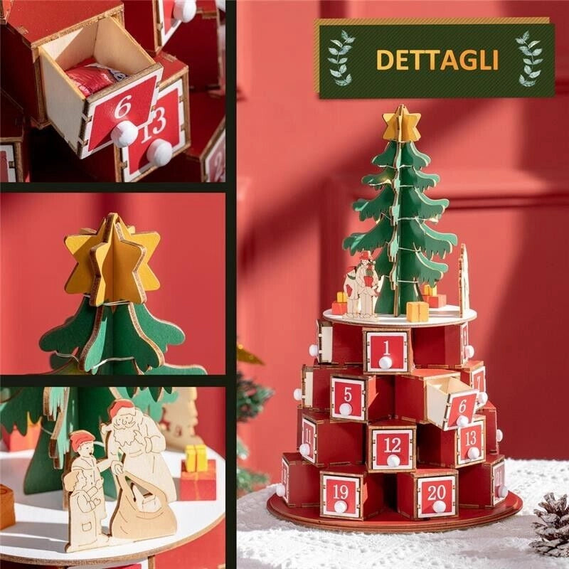CALENDARIO DELL'AVVENTO A CONO CON LUCI LED 22X22X35 CM