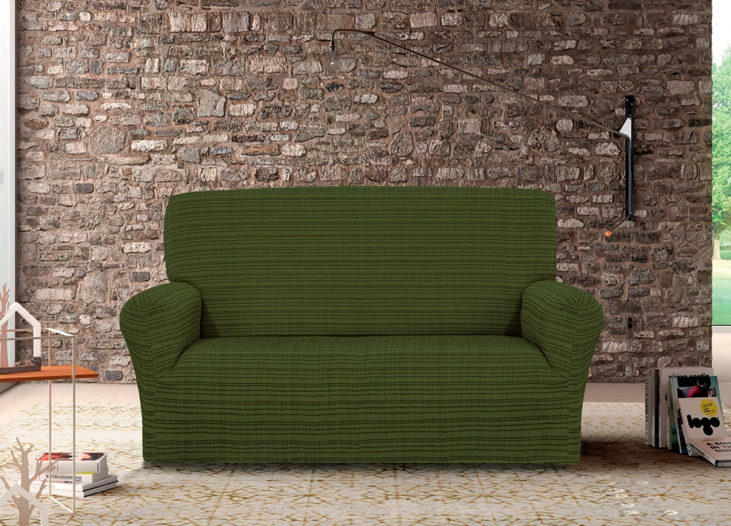 Copridivano Sofà Poltrona Elasticizzato Protezione Tessuto Jacquard Modello Fanny - 2 Posti - Verde