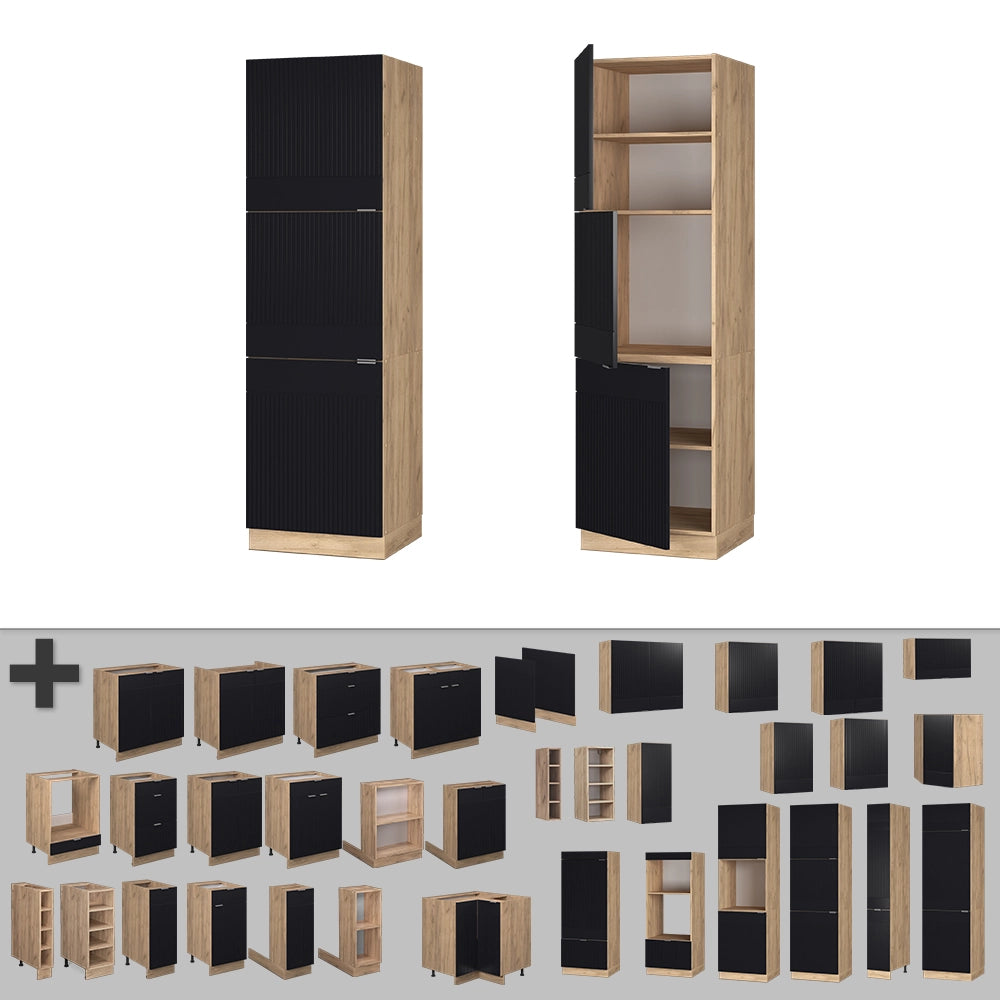 Mobile per forno da incasso Fame-Line Nero rigato/Rovere dorato 60 cm Vicco