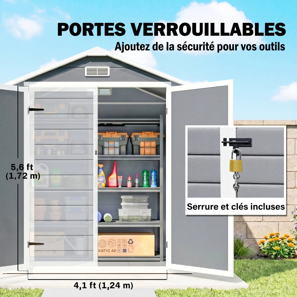 Casetta da giardino in resina polypropyl¨¨ne ¨C zephmum ¨C grigio 2.12 m2 2 porte 1 finestra