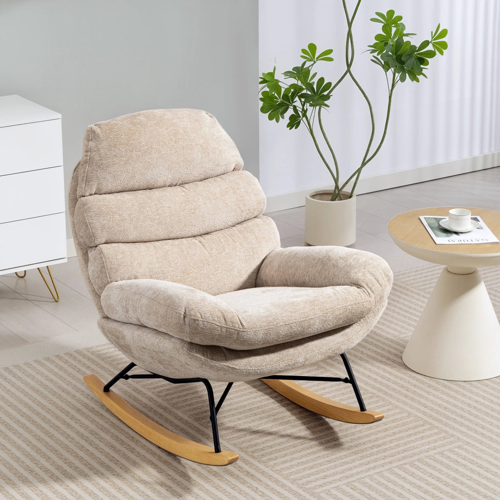 Poltrona Dondolo Imbottita con Gambe in Metallo e Pattini in Legno ¨C zephmum ¨C Cremewei?
