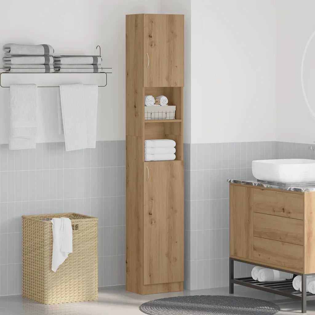 Mobiletto da bagno artigianale in rovere 32x25,5x190 cm in legno ingegnerizzato 856049