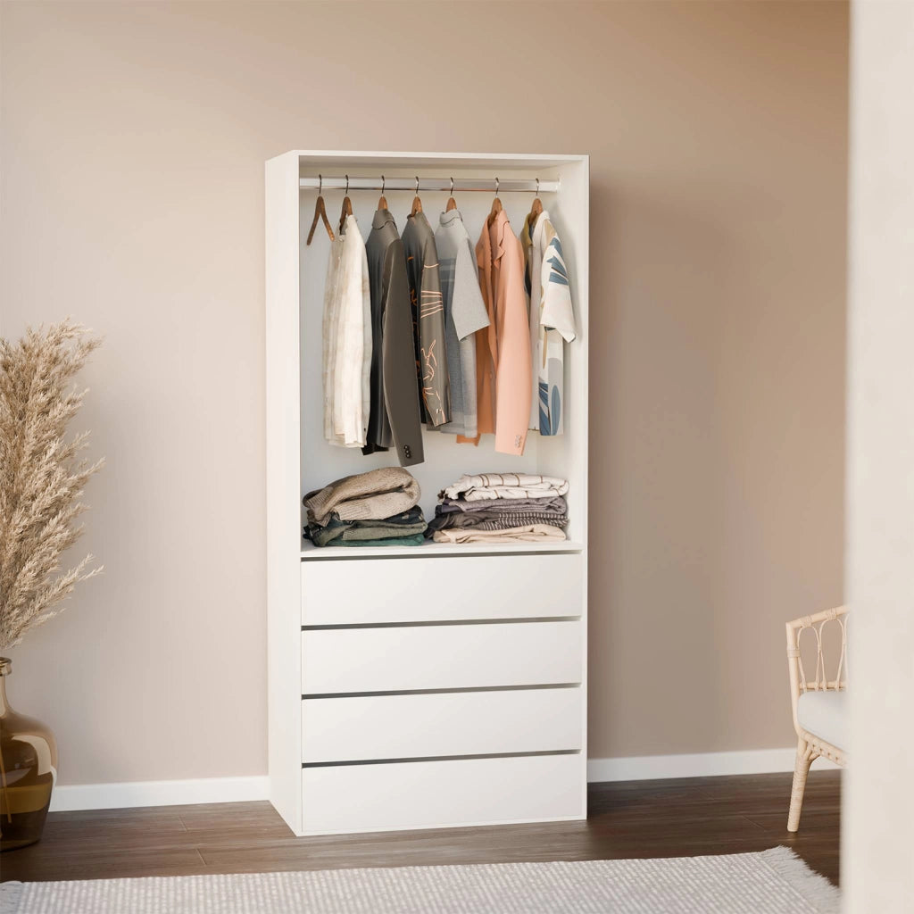 Modulo guardaroba con 4 cassetti e 1 spazio appendiabiti, bianco