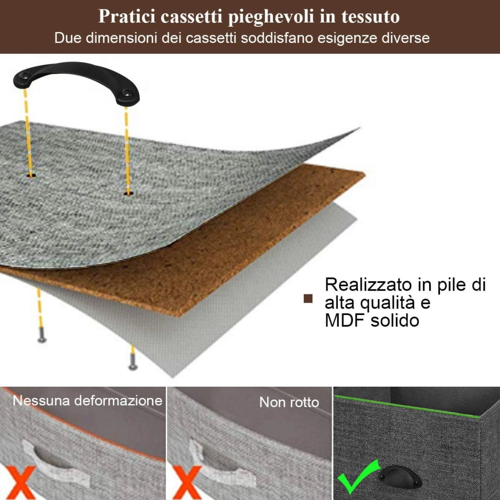 Cassettiera 5 Cassetti, Mobiletto Multiuso Salvaspazio, per Camera da Letto Bagno Ingresso, 100x30x53,5cm