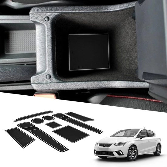 Accessori per console centrale compatibili con SEAT Ibiza e Arona SUV, 2017-2024, set di 9 mattonelle antiscivolo per console, sedile guida, porta e bagagliaio.