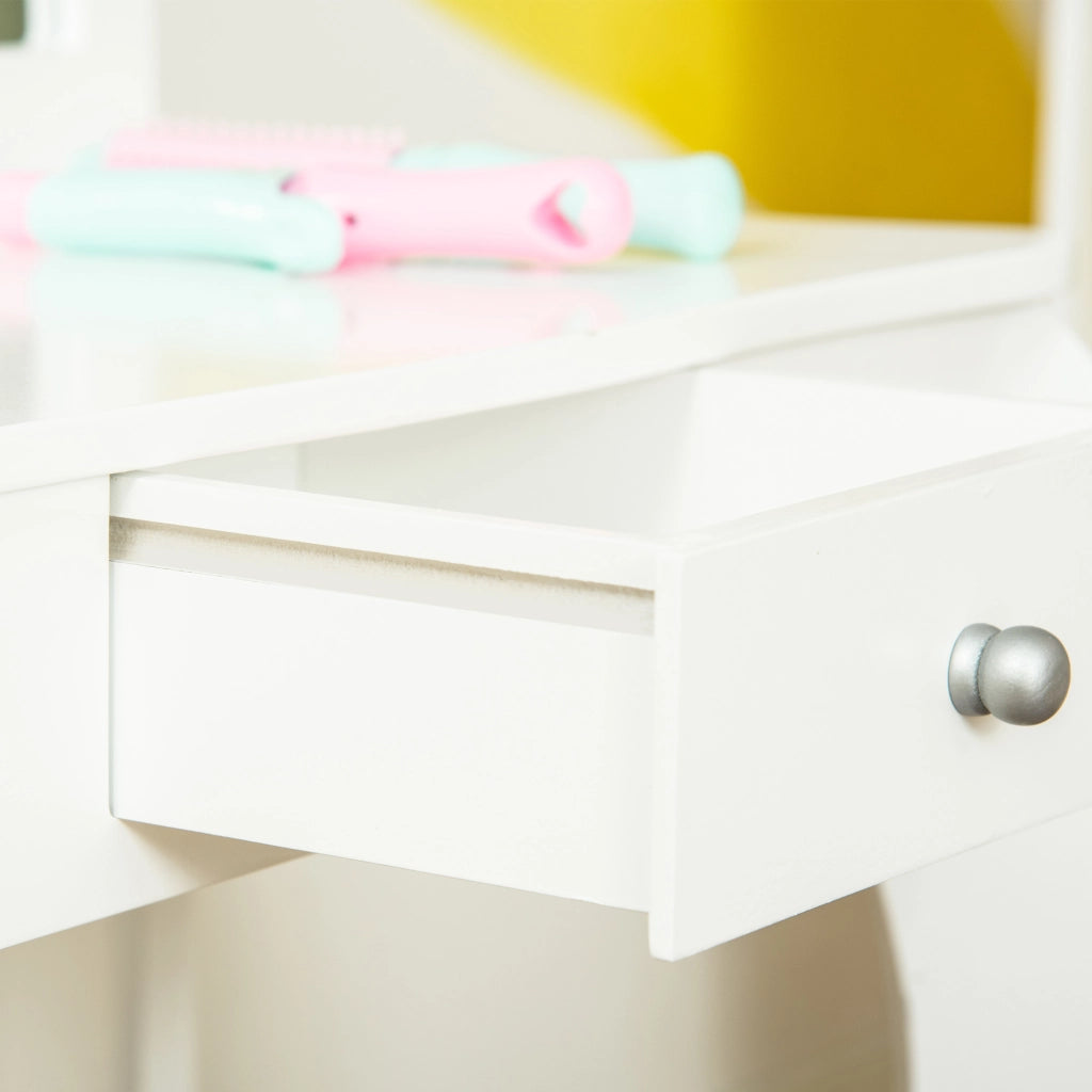 Scrivania con Specchio e Cassetto per Bambini ¨C zephmum ¨C Bianco 63x40x85.5 cm