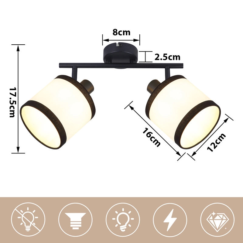 ZMH Faretto da soffitto neri 2 luci E14 LED tessuto per corridoio senza lampadina