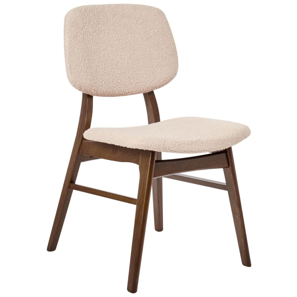 Set di 2 sedie da pranzo in tessuto beige e legno scuro stile retrò senza braccioli