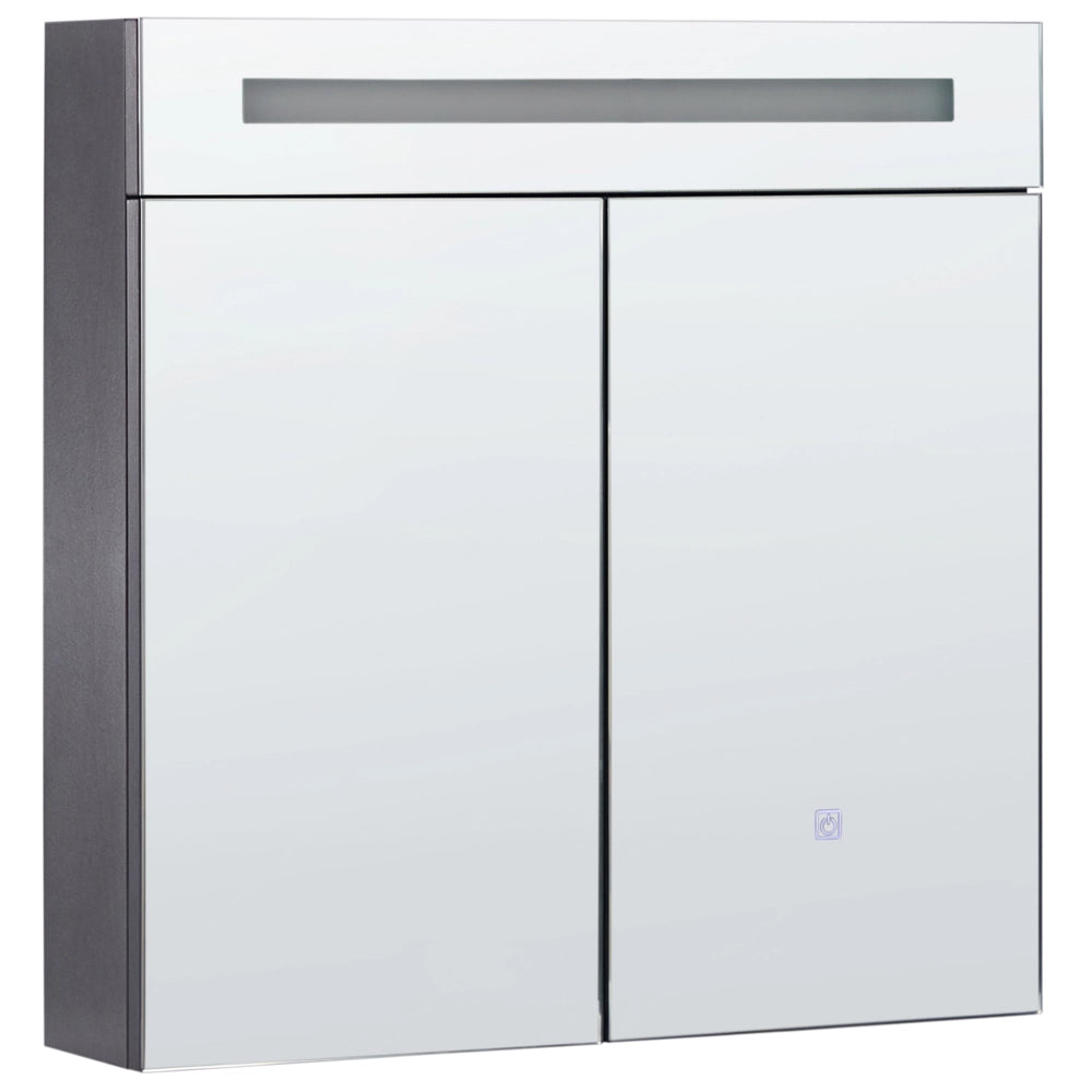 Specchiera da bagno in vetro nero e legno ingegnerizzato con LED 60 x 60 cm Design moderno