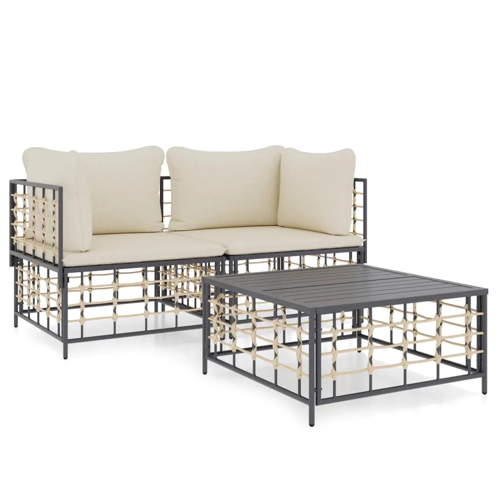 Set Divani da Giardino 3 pz con Cuscini Antracite in Polyrattan 3186692