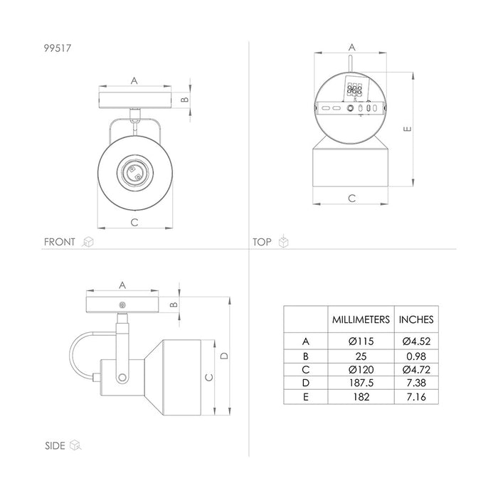 Plafoniera Moderna Casibare 1 Luce Acciaio Nero