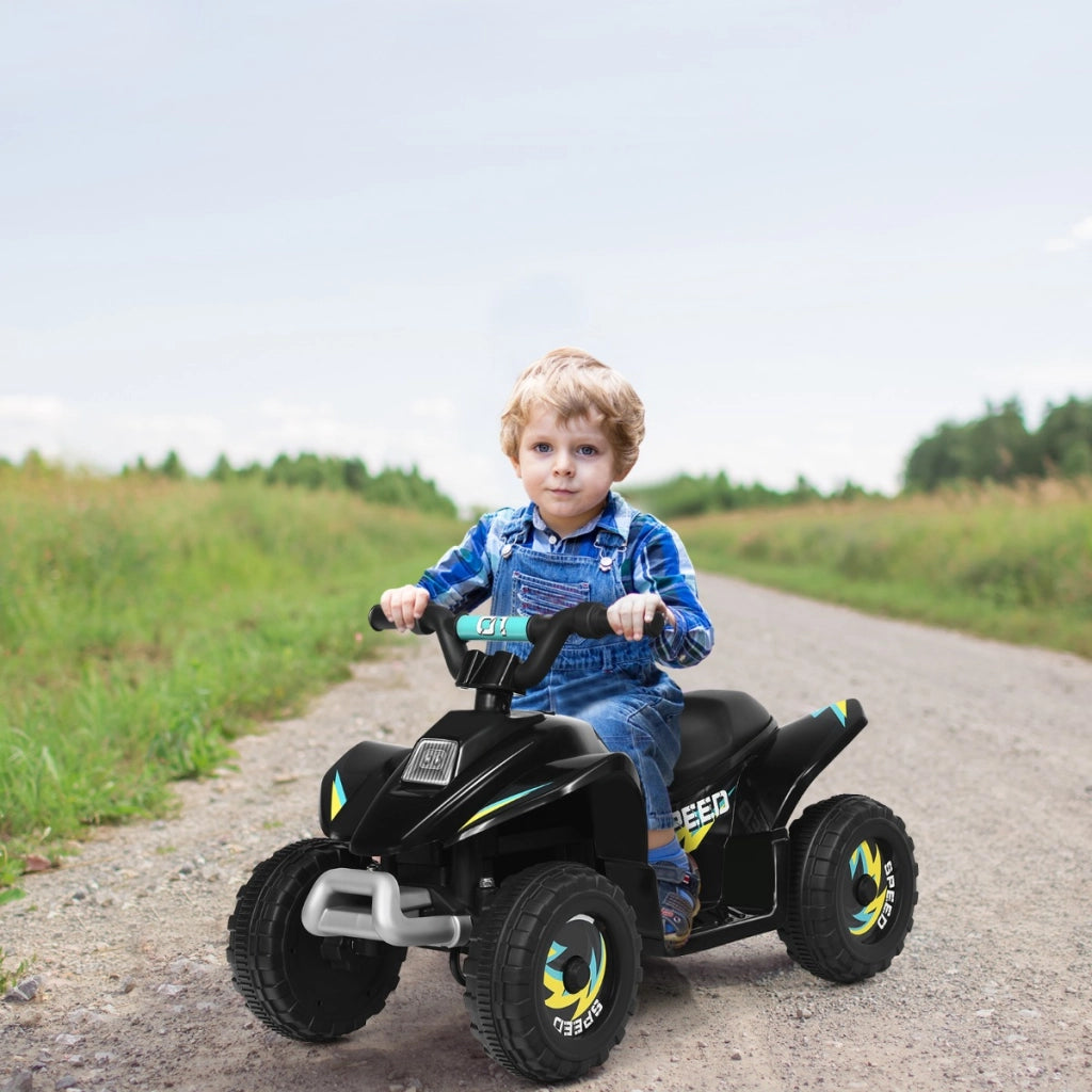 Quad cavalcabile alimentato a batteria 6V con velocit¨¤ massima 4,6 km/h, Mini quad ATV per bambini Nero-Macchinine giocattoli