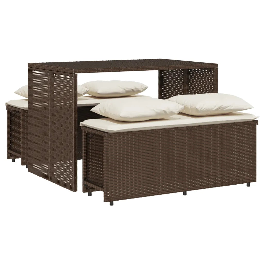 vidaXL Set da Pranzo da Giardino 3pz con Cuscini in Polyrattan Marrone