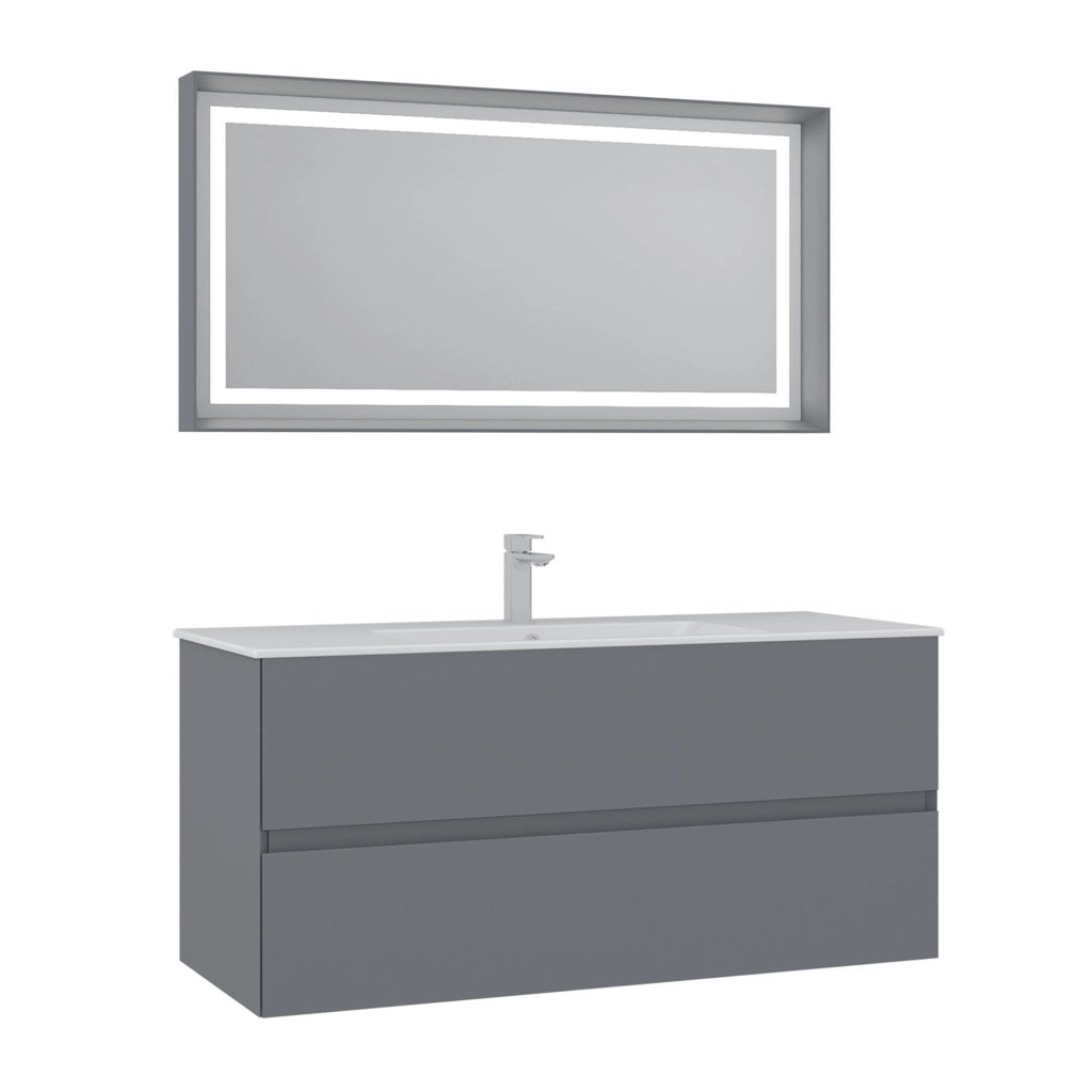 Set mobile lavabo con specchio (2 pezzi) "Nest 121 v2" - 121 x 51 x 55 cm - Grigio opaco