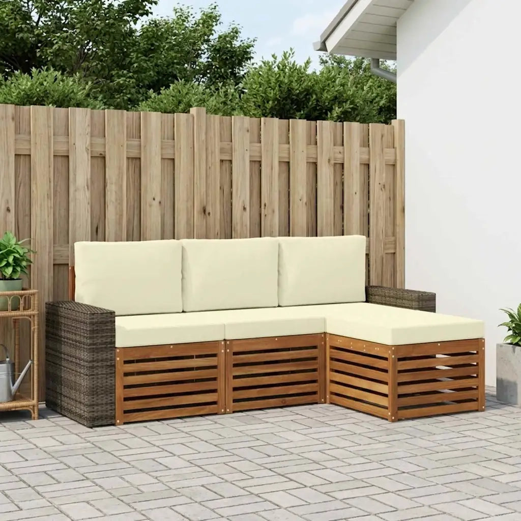 Set di divani da esterno con cuscino 4 pcs Naturale e Crema 3384216