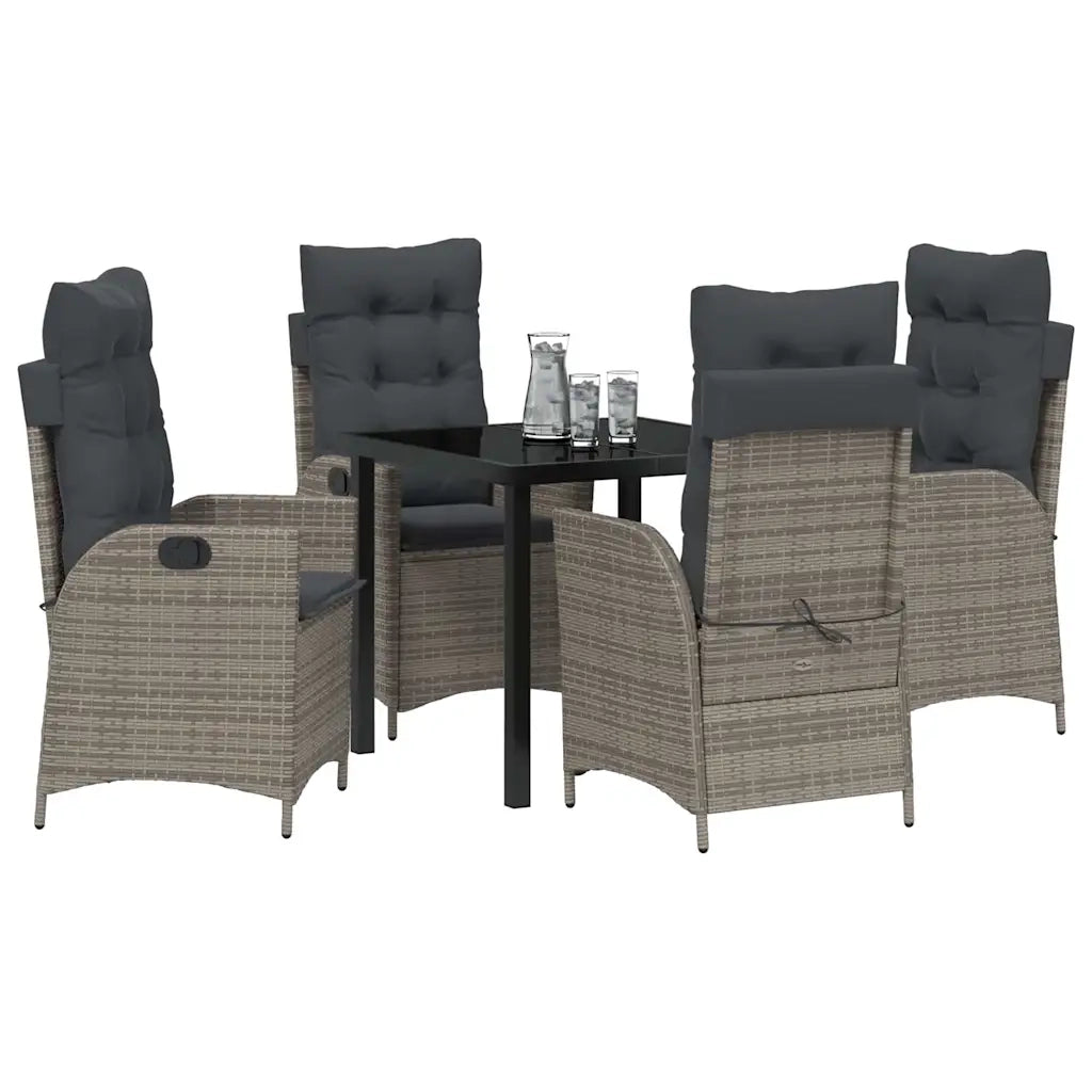 Set da Pranzo per Giardino con cuscino 5 pcs Grigio polyrattan 3380499
