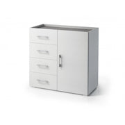 Mobile multiuso 4 cassetti con anta e piano vassoio effetto cemento bianco 90x41x87 cm - Terraneo