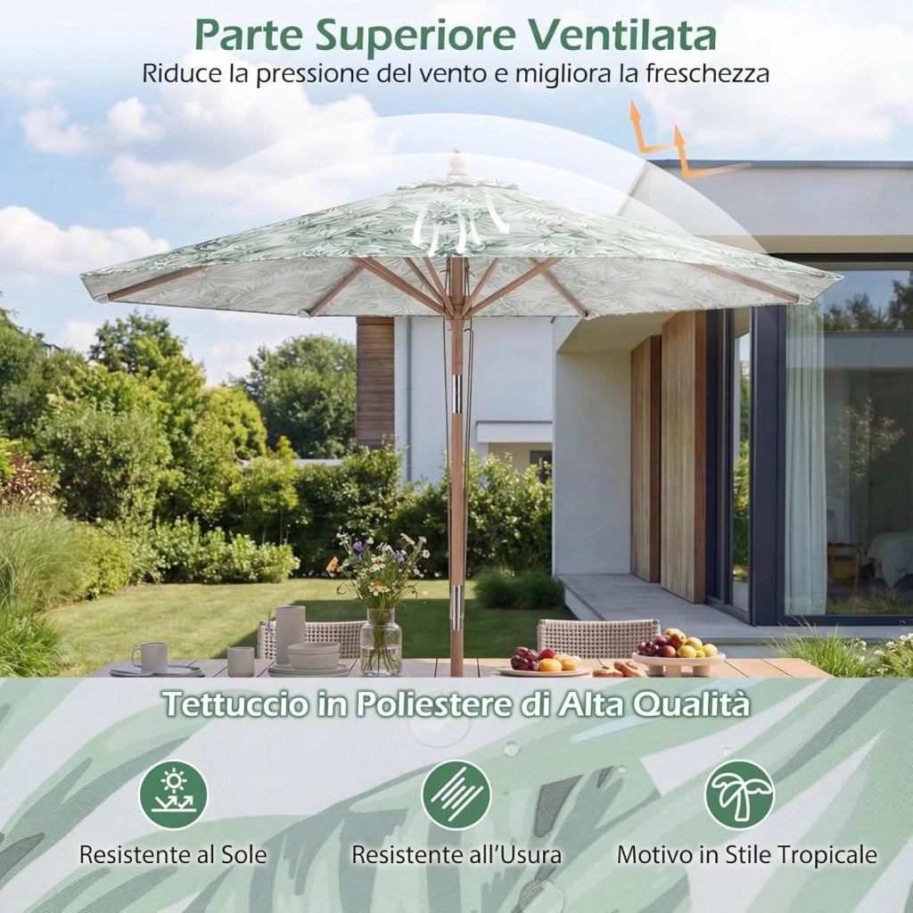 Ombrellone da Giardino 270 cm, con Insclinazione Regolabile, con Tettuccio di Ventilazione e 8 Stecche, Protezione Solare, Ombrellone da Spiaggia per Cortile e Balcone