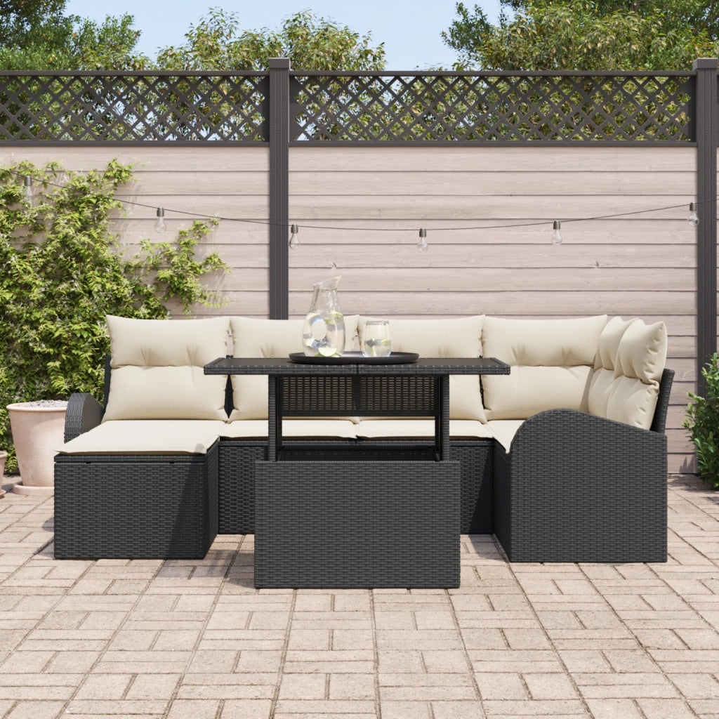Set Divano da Giardino a 7 Pezzi con Cuscini Rattan Nero