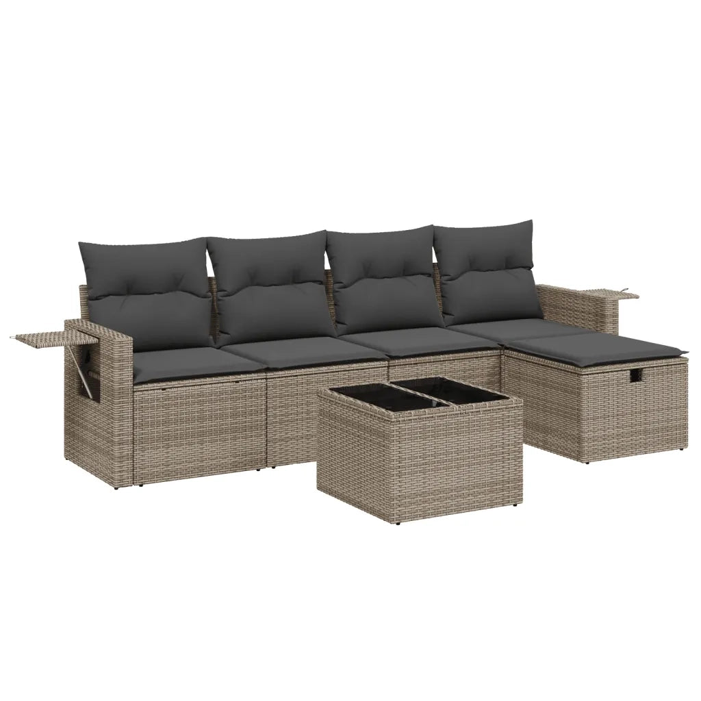 Set Divano da Giardino 6 pz con Cuscini Grigio in Polyrattan 3263786