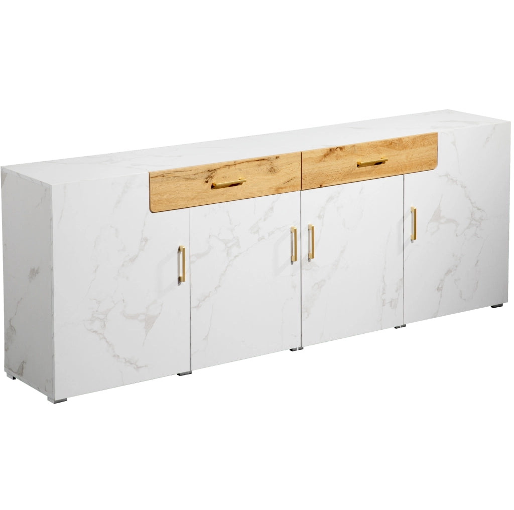 Madia ULEVR 208x39,5x80 cm con 4 ante e 2 cassetti, mobile TV e contenitore bianco e marrone