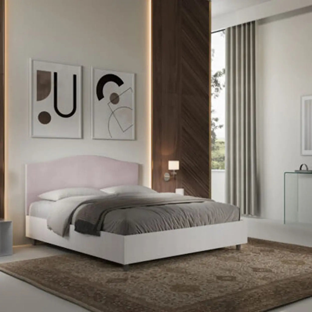 Letto matrimoniale senza rete 160x190 bianco frassino testata microfibra glicine Grace