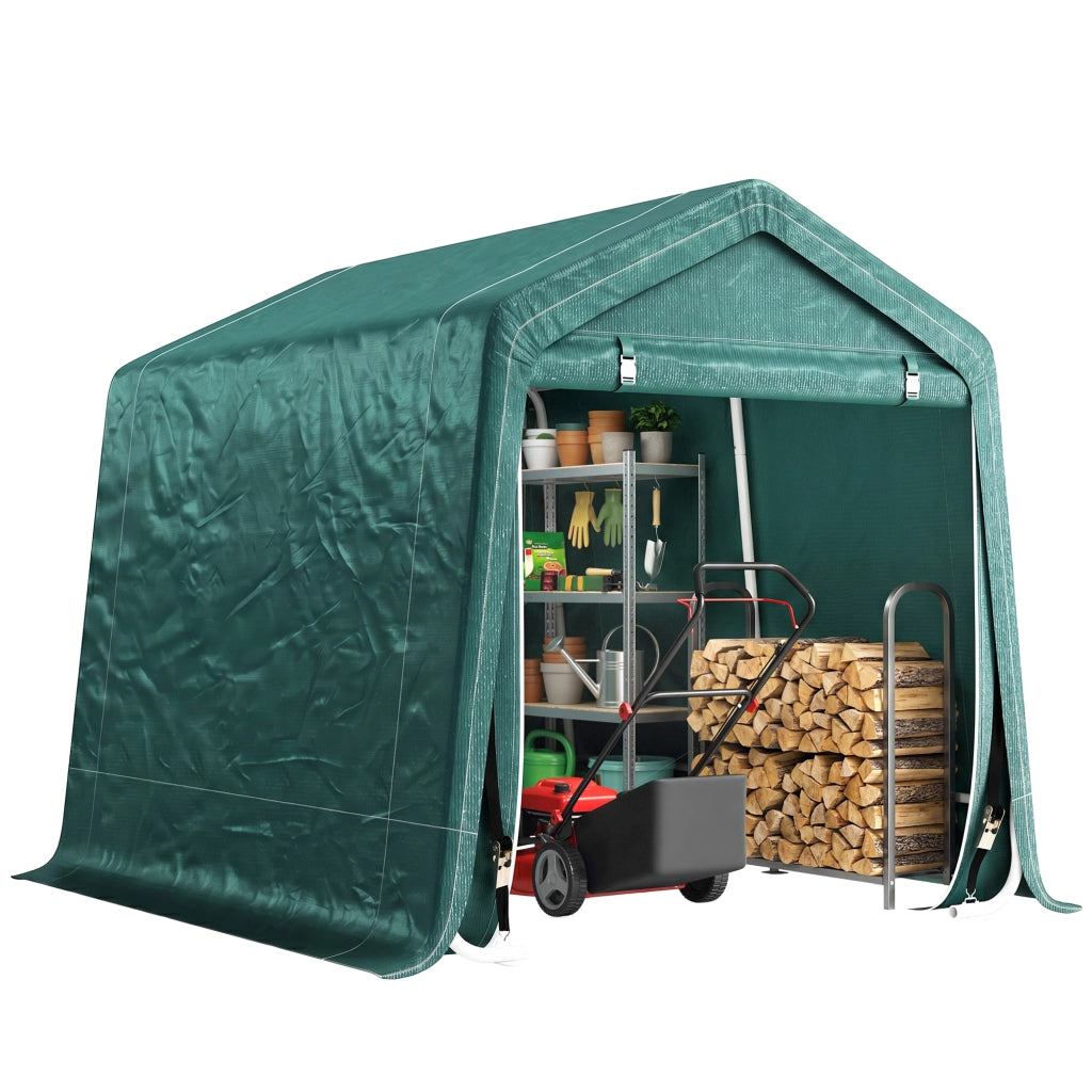 Garage Moto per Esterno 2.4x2 m, Tenda Garage per Attrezzi in Metallo e Tessuto PE, per Moto e Biciclette, Verde