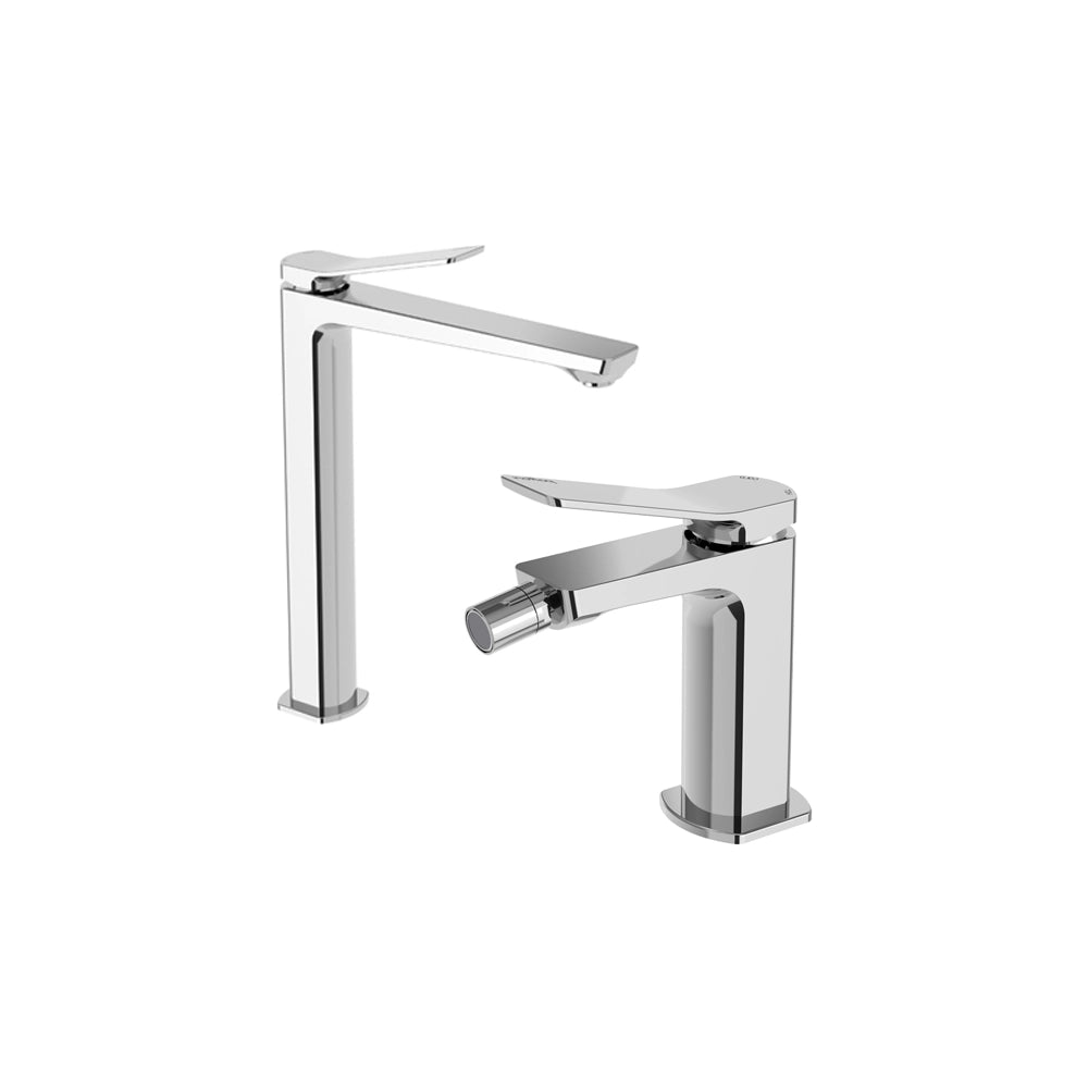 Paffoni coppia miscelatori lavabo alto e bidet senza scarico cromato mod. Tilt