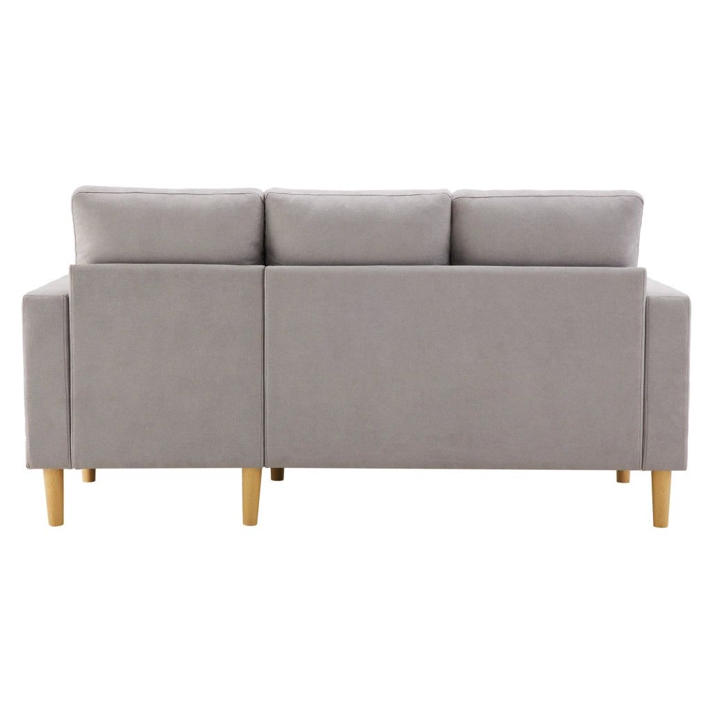OKWISH Divano con Chaise Longue Reversibile 3 Posti, con Contenitore, Portabicchieri e 2 Cuscini, Cotone Lino, Grigio Chiaro