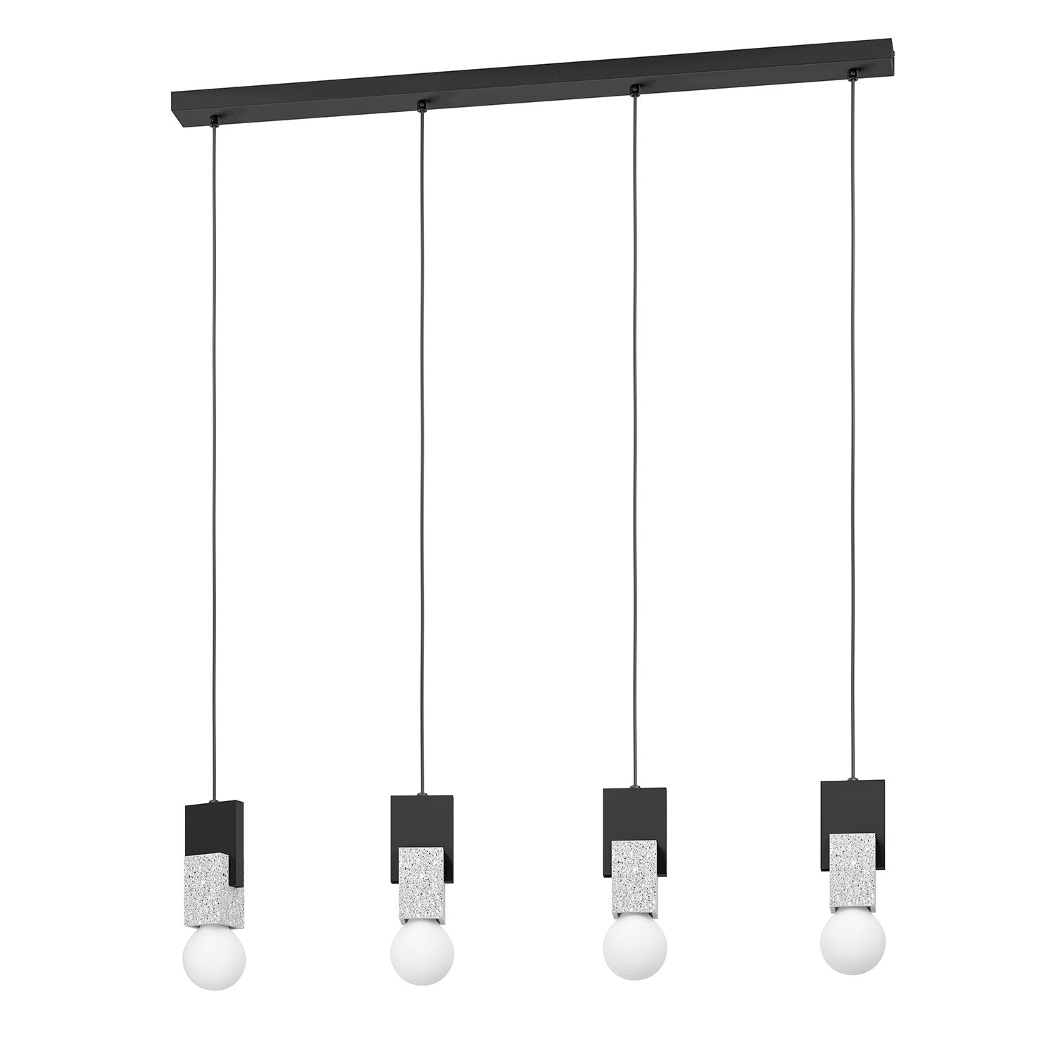 Lampadario A Sospensione Moderno Lobatia Acciaio Nero Legno 4 Luci E27