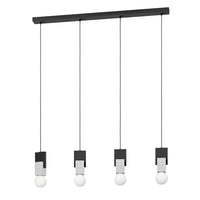 Lampadario A Sospensione Moderno Lobatia Acciaio Nero Legno 4 Luci E27