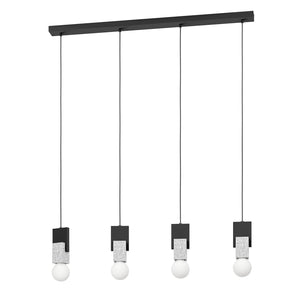 Lampadario A Sospensione Moderno Lobatia Acciaio Nero Legno 4 Luci E27