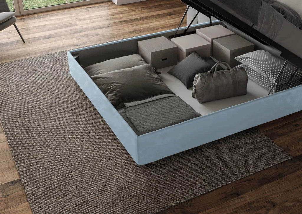 Letto Matrimoniale Francese 140x190 cm con Rete e Contenitore Mika Azzurro