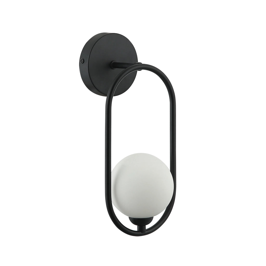 Applique Italux LUPUS nera con globo vetro bianco G9