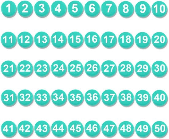 50 numeri magnetici 1-50, magneti numerici, numeri rotondi, magneti per lavagna, lavagna, casa, aula, ufficio, frigorifero (diametro 2 cm, verde)