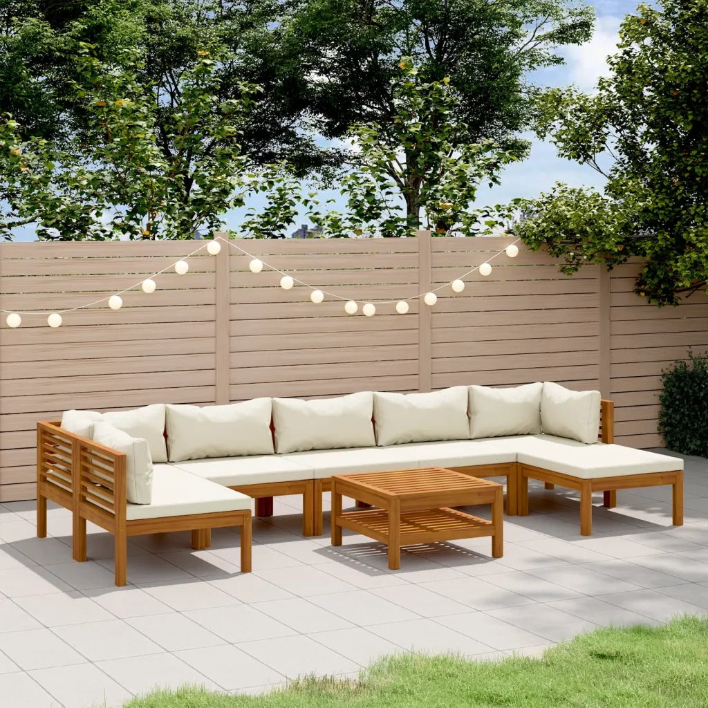 Set Divani da Giardino 8 pz con Cuscini Crema in Legno Acacia cod mxl 49991