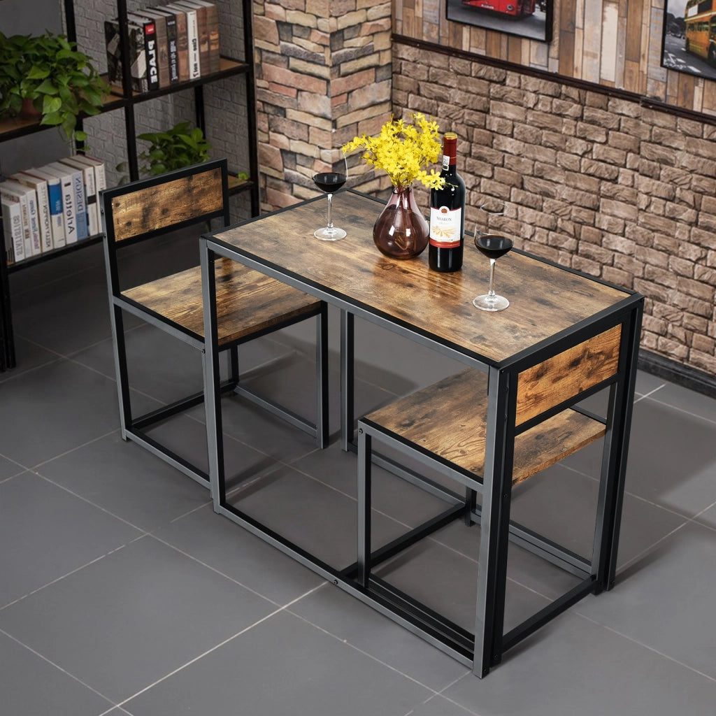 Set da pranzo da 3 pezzi con struttura di metallo, Tavolo da cucina con 2 sedie per spazi ridotti, Antico-Tavoli e sedie da pranzo