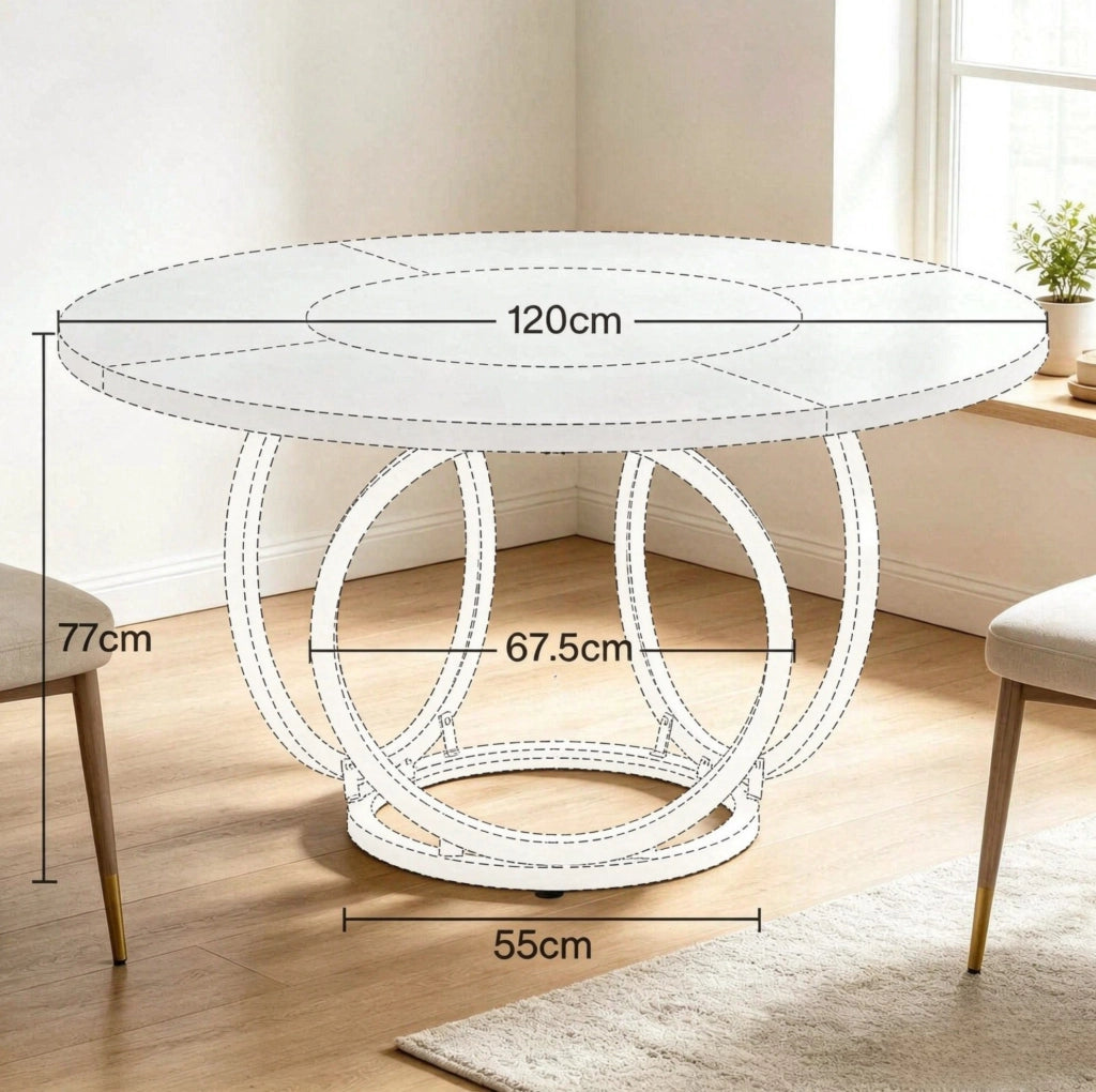 Tavolo da pranzo rotondo 120 cm bianco e oro