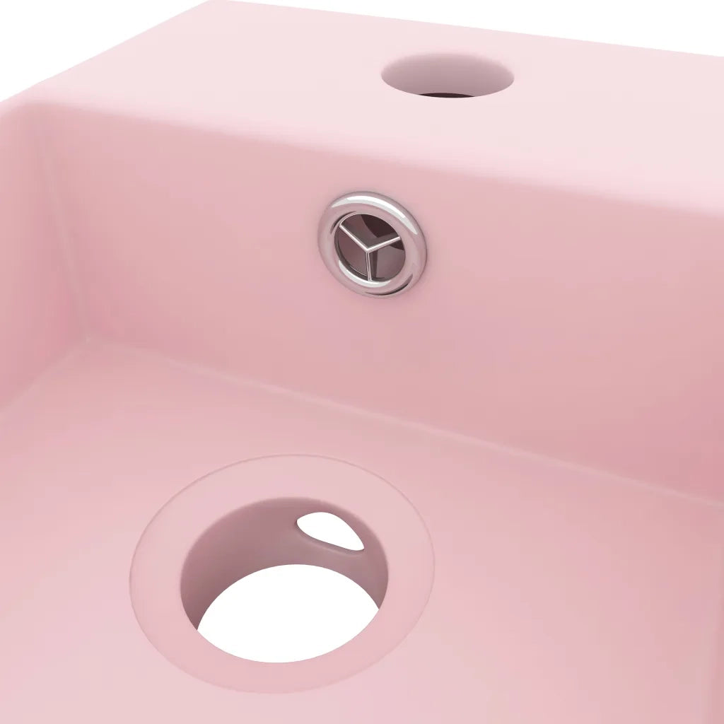 Lavandino con Troppopieno in Ceramica Rosa Opaco 146988