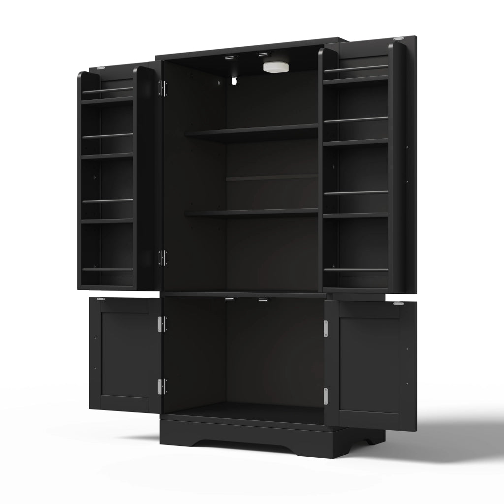 Credenza con 4 ante; ripiani regolabili e luce LED - per cucina - 120×60×40 cm - nero